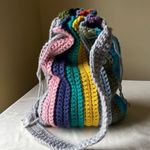 Handmade Colorful Crochet Bucket Bag Rainbow Striped Crossbody Hobo Festival NWT Green Photo 0