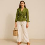 Vintage Victor‎ Costa Women's Green Floral Crinkle Jacket Size 10 Wedding Formal Photo 1