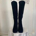 90s Style Black Faux Suede Slouchy Square Toe Square Heel Boots US 7 Photo 2