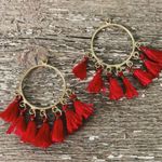 Red Boho Tassel Earrings Gold Photo 0