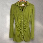 With Jean  Andy Dress‎ Forest Green Ruched Long Sleeve Button Down Sz M Photo 3