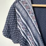 Lucky Brand  Blouse Side Tie Wrap Top V Neck Navy‎ Blue Bohemian Women’s Small Photo 3