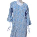Roller Rabbit Blue Floral Stripe Three Quarter Ruffle Sleeve Dress Women’s Large Photo 1