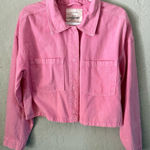 No Comment Signature Denim Cropped DENIM OVERSHIRT Pink Cotton Snap-Button L Photo 0