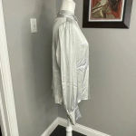 Joie  Silver Long Sleeve Key Hole Blouse High neck Size Medium Satin Photo 2