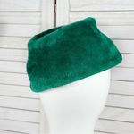 Vintage Faux Fur Pillbox Hat Emerald Green Retro MCM 60s Church Photo 3