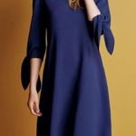 Lafayette 148 NY Kenna Finesse Crepe Dress Navy Blue Tie Sleeve Large l US 10 12 Purple Photo 1