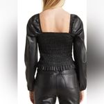 Avec Les Filles  Faux Leather Smocked Top Size Medium‎ Black Photo 1