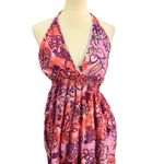 Funky People Floral Halter Maxi Dress Large Boho Pink Purple Sequin Cotton Lined Photo 1
