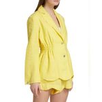 Farm Rio  Bright Yellow Linen Blazer Scalloped Hem‎ Button Front Jacket Photo 1