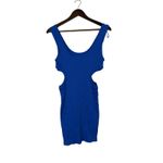 ZARA Ribbed Side Cutouts Bodycon Midi Dress Stretch Slim Round Neck L Royal Blue Photo 4
