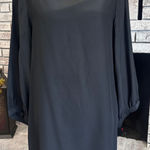 Elizabeth and James  Black Silk Long Sleeve Boat Neck Shift Dress Size M chiffon Photo 0
