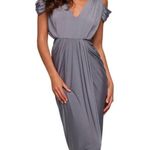 Pia Gladys Perey Dionne Dress Stretch Grey Gathered High Slit Fitted Size Large Gray Photo 12
