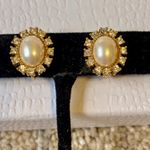 Christian Dior  Signed Gold Iridescent Pearl Crystal Clip On Earrings Size Photo 5