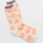 Aerie  White Socks Neon Orange Jack-O-Lantern Pumpkin Design & Silver Cuff NWT Photo 5