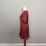 Dress Forum  Dress Mini Floral Satin Silky Ruffle Puffed Sleeves Lined Pink Red Photo 4