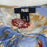 Paige Silk Floral Blouse Womens Small Semi Sheer Short Sleeve V Neck Ruffle Blue Photo 3