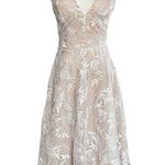 Dress the Population NEW Elisa Vine Embroidered Midi Dress White Nude Small Photo 2