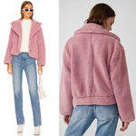 Free People  Joplin Cozy Sherpa Faux Fur Jacket NWT Smoked Pink Size Large $198 Photo 5