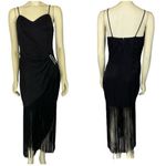 Vintage Dave & Johnny faux wrap fringed flapper dress gathered to side small Black Photo 1