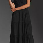 Anthropologie  Somerset Satin Short Sleeve Long Maxi Dress Black XS Photo 0