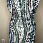 Women's Abstract Wavy Stripe Print Smocked Halter Sleeveless Maxi Dress Sz L Blue Size L Photo 2