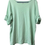 CJ Banks Short Sleeve Shirt Size 1X Green Cotton Office Career Business Casual Photo 0