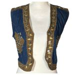 Western Blue Vest Size Medium Studded Cropped Sleeveless Cross Cowgirl Rodeo Photo 5