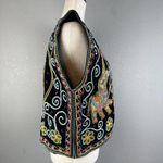 Oasis Vintage 70 Imports Elephant Embroidered Sequin Black Velvet Vest Free Size Photo 5