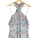 Gal Meets Glam Ella Halter Open Back Ruffle Maxi Dress Blue Floral Print Size 16 Photo 4