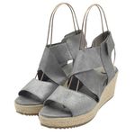 Eileen Fisher  Willow Wedge Cross Strap Espadrille Gray Metallic Leather Size 9 Photo 5