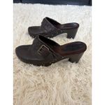 American Eagle Clogs Woven Leather Buckle Block Heel Studded Brown Mules Size 8.5 Photo 3