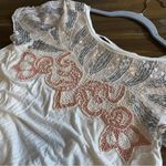 Free People Beaded Top Blouse Open Back Cap Sleeve Boho Y2K Sequin Glam XS Pink Photo 4