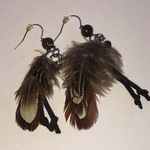 Feather Boho Dangle Earrings with Brown Accents Photo 1