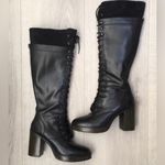 Steve Madden  Size 6 Nitefall Black Leather Heeled Lace-Up Knee High Combat Boots Photo 1