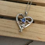 Sea Turtle I Love You Forever Sterling Silver CZ Necklace Blue Photo 3