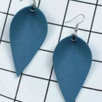 Teal Blue Leather Leaf Drop Earrings Blue Photo 0