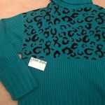 Nine West  teal black leopard print sweater Photo 1