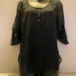 American Dream Women's XS Sheer Black 3/4 Sleeve Blouse Lace Chevron Tunic Top Photo 9