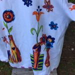 Vintage 90s Colorful Funky Floral Square Button Cardigan size Large White Photo 9