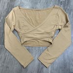 Cross Front VNeck Beige Cropped Top Size Small Tan Photo 0