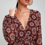 Lulus Art and Soul Burgundy Multi Print Long Sleeve High-Low Dress size Medium Photo 2