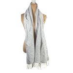 Loft  Scarf Grey Lavender Cream Floral Fringe Rectangle 70" X 21 Photo 1