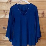 Relativity Navy suede lace up bell sleeve top Photo 0