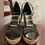 Elle  Black Velvet & Mesh Espadrille Wedge Shoes Women's Size 5 MED Photo 4