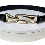 Chico's Chico’s Black Leather Belt with Sculptural Gold Hook Buckle – Size S/M Photo 0