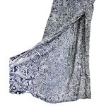 Retro Women's Boho Wide Leg Pants Smocked Rayon Flowy Artistic Geometric Size M Blue Size M Photo 3