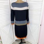 Nine West  Colorblock Stripe Ponte Knit Sheath Dress Black Gray Medium Sweater Photo 3