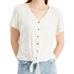 Mossimo Top Tie Waist Button Up Women's White Size L Size L Photo 0