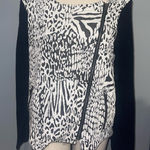 Fever Black and White Animal Print diagonal zip up sweater woman’s large Photo 0